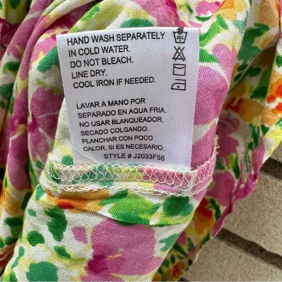 Patrons of Peace Malibu Dress L Floral Rayon Mini Tie Strap Ruffle India Boho - Picture 7 of 13